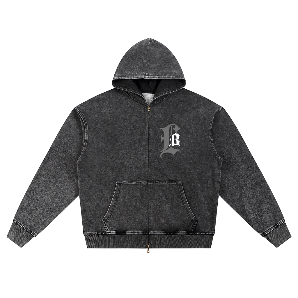 Snow Wash Oversized Zip-Up Hoodie